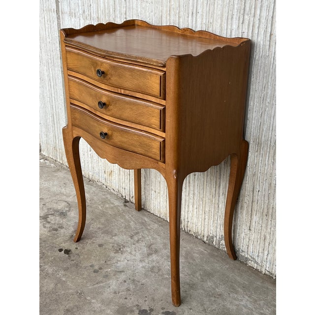 Pair of French Nightstands With Three Drawers and Carbriole Legs For Sale - Image 4 of 10