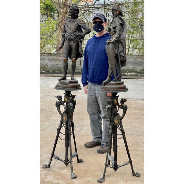 Pair of Late 19th Century Palatial Spelter Medieval Statues Roland & Robert I on Stands For Sale - Image 12 of 13