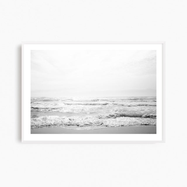 Contemporary Contemporary Minimalist Coastal Art, Black and White Florida Beach Photography Print, 'Gulf Spray' 35 X 25" Framed (White) Fine Art Photograph For Sale - Image 3 of 4