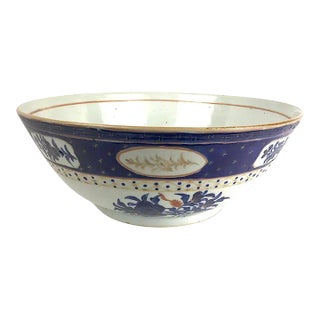 Chinese Export Porcelain Large Bowl Cobalt and Gilt For Sale