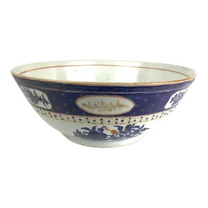 Chinese Export Porcelain Large Bowl Cobalt and Gilt