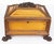 Italian. Renaissance style jewelry box with secret compartment. Carved walnut with satinwood panels. Velvet interior. Mid...
