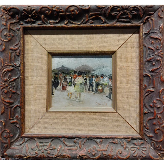 Women at the Market 1920s French Impressionist -Oil painting oil painting on board -Signed frame size 7 x 7" board size 3...