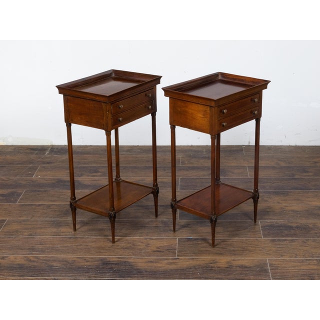 19th Century Pair of French 19th Century Mahogany Tray Top Bedside Tables with Two Drawers For Sale - Image 5 of 12