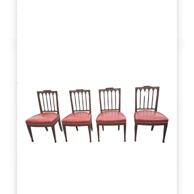 Set of Six George III Style Carved Mahogany Leather Upholstered Dining Chairs For Sale - Image 4 of 11