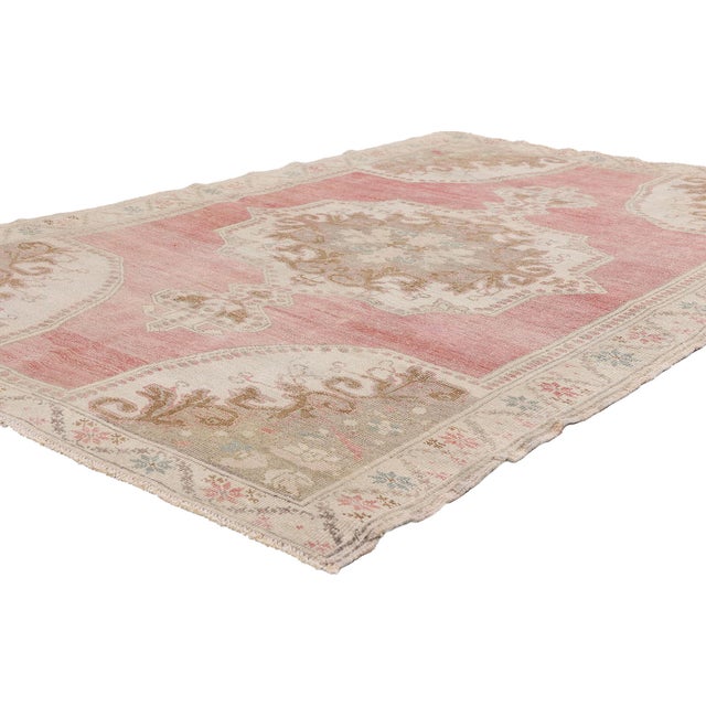 54156 Vintage Turkish Oushak Rug, 04'07 x 07'00. The Anatolian Reverie: A Vintage Turkish Oushak Masterpiece of Whispered...