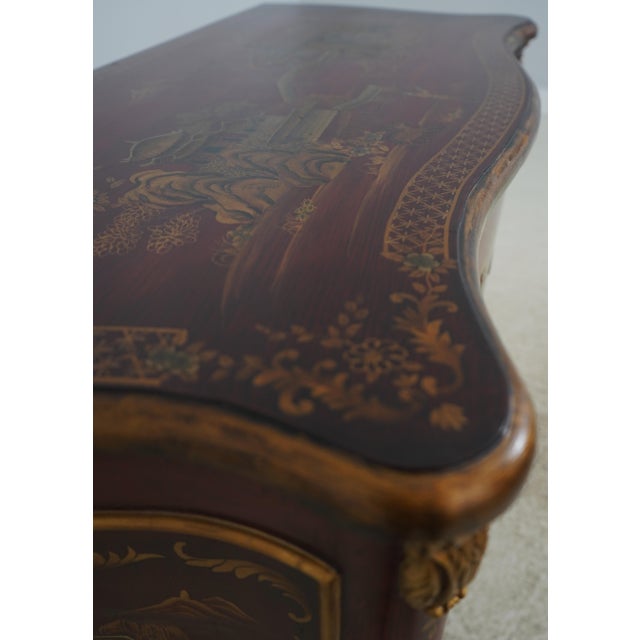 Red & Gold Chinoiserie Serpentine 2 Drawer Commode Dresser For Sale - Image 12 of 16