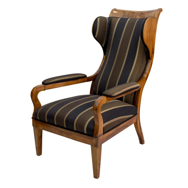 Early 19th Century Biedermeier Solid Walnut Ear / Wing Armchair For Sale - Image 3 of 7
