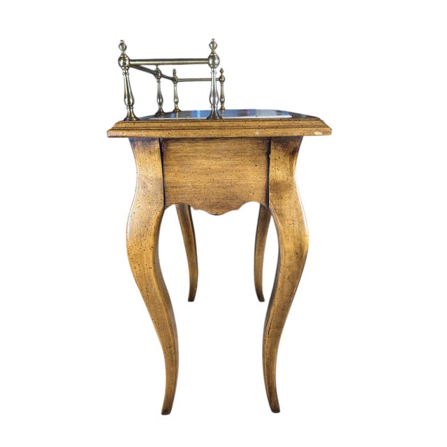 French Provincial Vintage Diminutive Side Table With Brass Gallery For Sale - Image 3 of 11