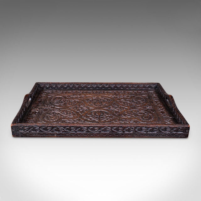 Antique Carved Serving Tray, Anglo-Indian, Afternoon Tea Platter, Late Victorian For Sale - Image 4 of 10