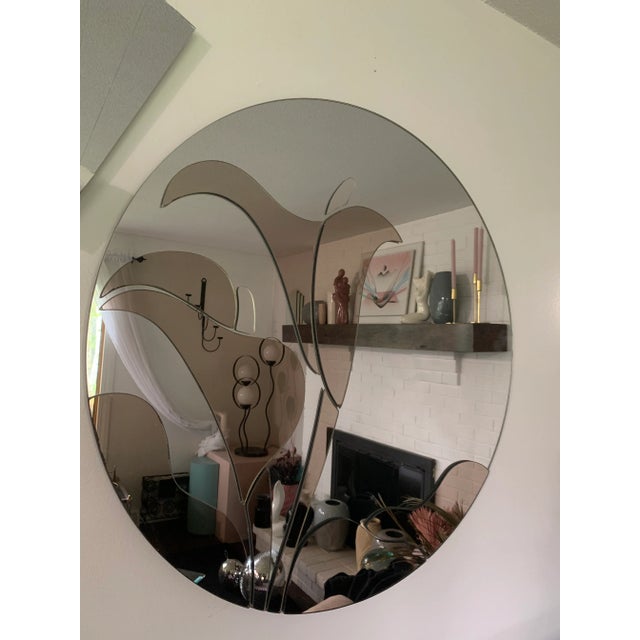 Glass Vintage 80's Art Glass Wall Mirror With Calla Lilies For Sale - Image 7 of 9