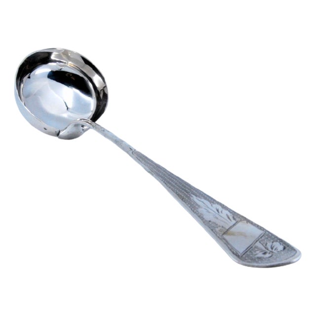 Silver Soup Ladle with Engravings For Sale