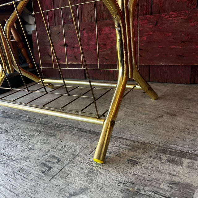 Vintage Brass & Glass Magazine Rack With Tempered Glass Top Mid-Century Modern Style For Sale - Image 10 of 17