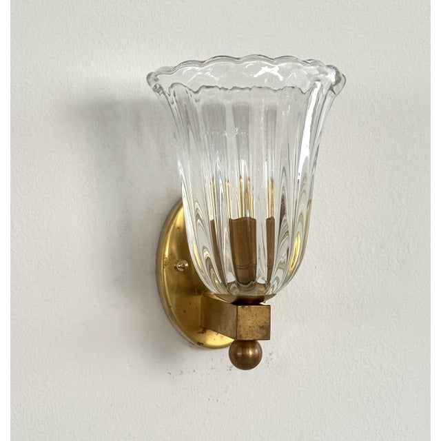Vintage Italian Brass and Murano Glass Wall Sconces, 1990s, Set of 2 For Sale - Image 4 of 17