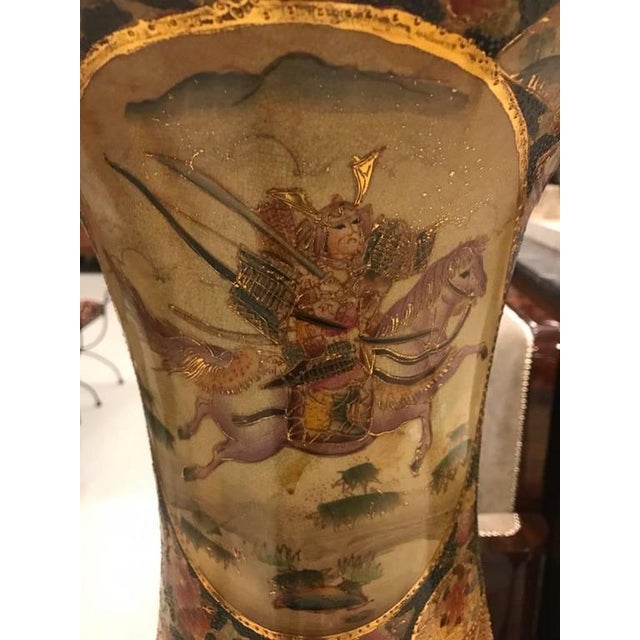 Ceramic Japanese Palace Floor Vase With Samurai Warriors Motif For Sale - Image 7 of 11