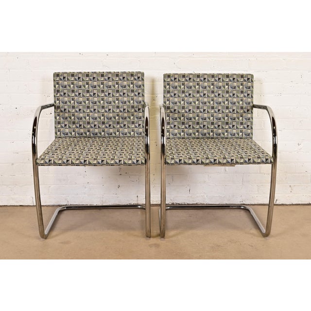 An exceptional pair of Mid-Century Modern Brno tubular club or lounge chairs Designed by Ludwig Mies van der Rohe in 1930...