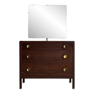 Vintage Norman Bel Geddes Steel Chest of Drawers With Mirror & Brass Pulls, C. 1930s For Sale
