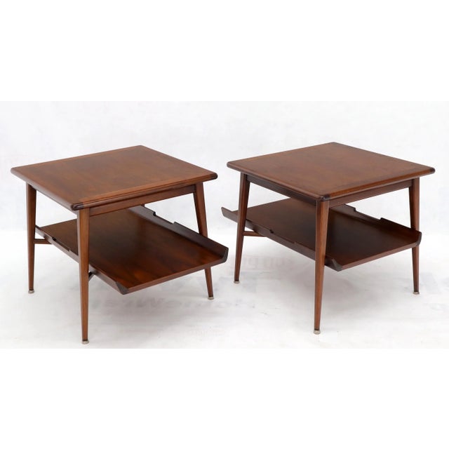 Brown Mid 20th Century Pair of Mid-Century Modern Oiled Walnut End Side Tables For Sale - Image 8 of 13