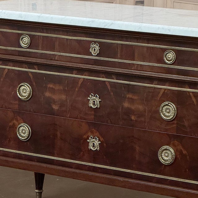 Antique French Louis XVI Mahogany Commode With Carrara Marble For Sale - Image 9 of 17