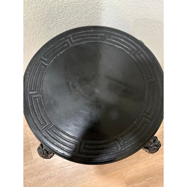 Vintage Mid 20th Century Asian Hand-Carved Ebonized Wood Plant Stand / Accent Stool / Side Table For Sale - Image 4 of 12