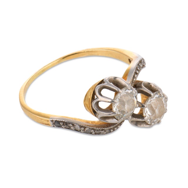 1910s 1910s Edwardian Diamond 18k Yellow Gold Toi Et Moi Ring, Size 5.75 For Sale - Image 5 of 5