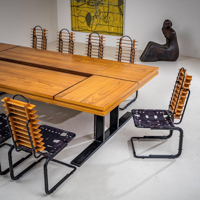 Black Conference Table with Chairs, Rome, 1960s, Set of 11 For Sale - Image 8 of 18