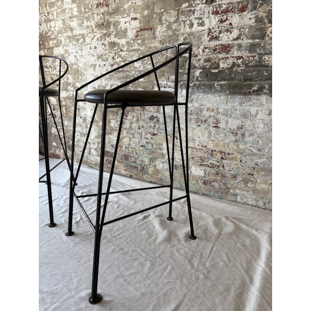 Animal Skin 1960s Black Leather/Metal Counter Stools For Sale - Image 7 of 11