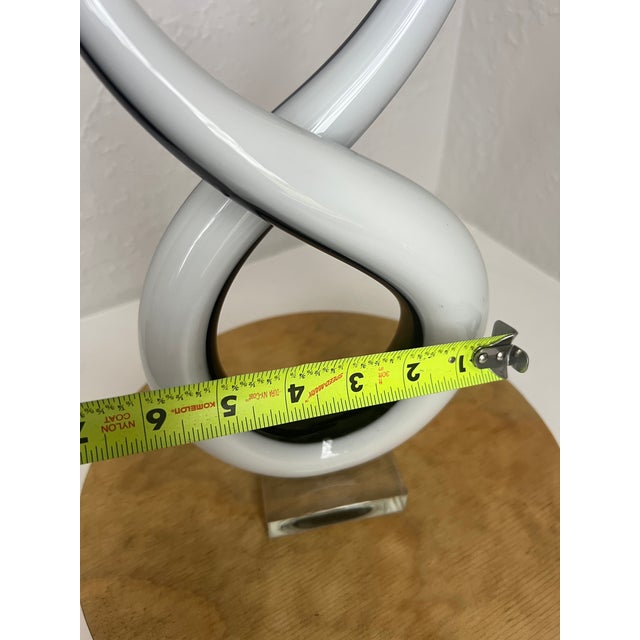 Vintage Murano Love Knot Art Glass Sculpture Black White Lucite Base For Sale - Image 13 of 16