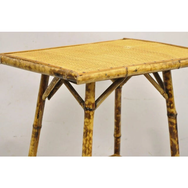 Early 1900s Antique English Victorian Bamboo and Cane 2 Tier Plant Stand Side Table For Sale - Image 4 of 11