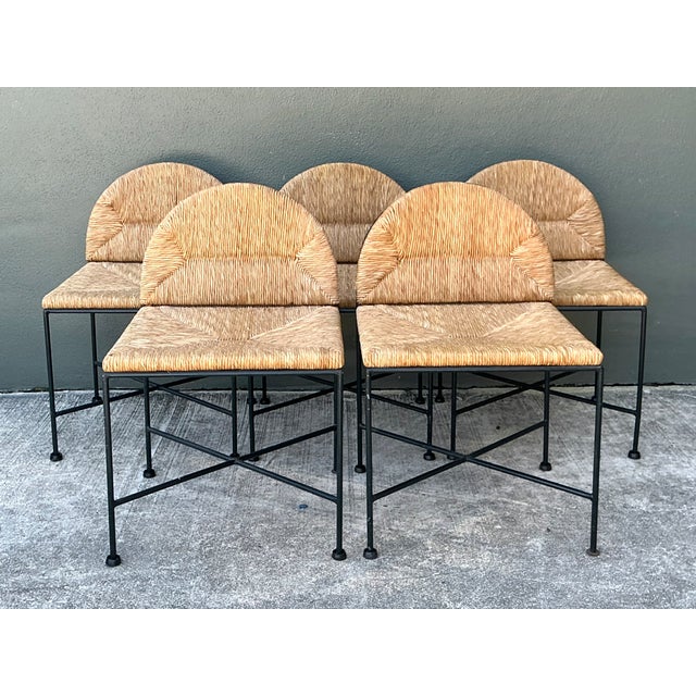 Vintage Woven Rush and Metal Dining Chairs - Set of 5 For Sale - Image 11 of 13