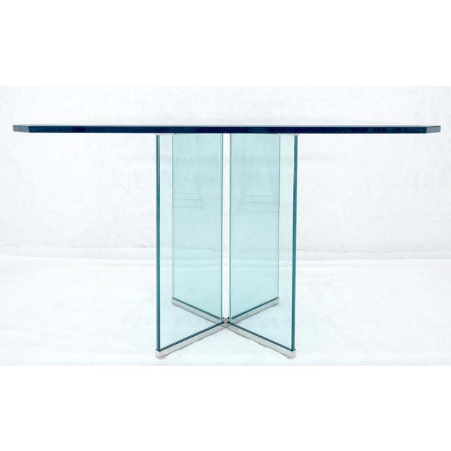 Italian Mid Century Modern 3/4" Thick Beveled Glass Single Pedestal Dining Table For Sale - Image 11 of 12