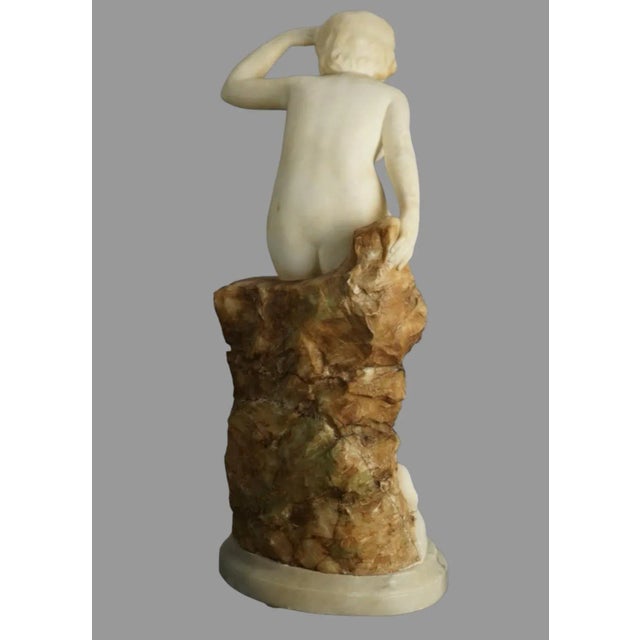 1910s Antique Art Nouveau Alabaster & Marble Sculpture Statue Nude Sea Nymph A. Del Perugia 1910 For Sale - Image 5 of 9
