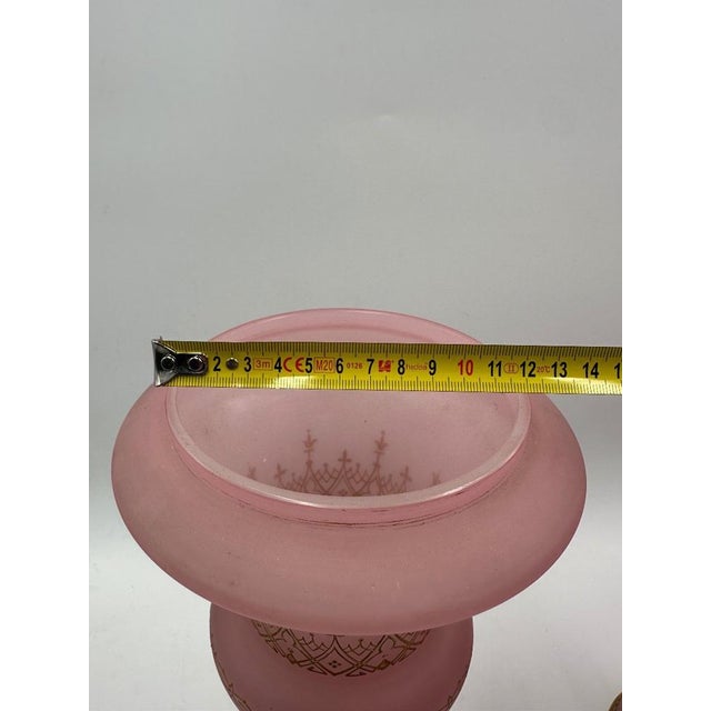 Medici Vases in Pink Opaline with Gilt and Enamel Decoration and Brass-Rimmed Feet, 1890s, Set of 2 For Sale - Image 7 of 11