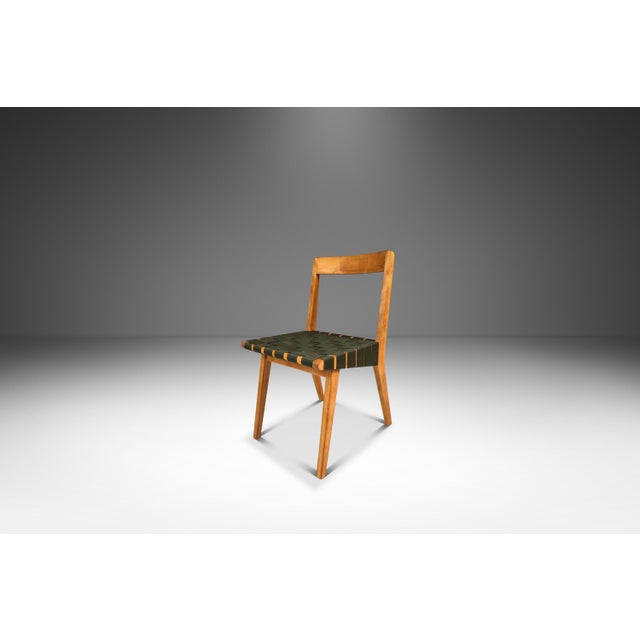 1950s Mid-Century Modern Model 666 Side Chair in Birch & Green Strapping Attributed to Jens Risom for Knoll, Usa, Circa 1950s For Sale - Image 5 of 18