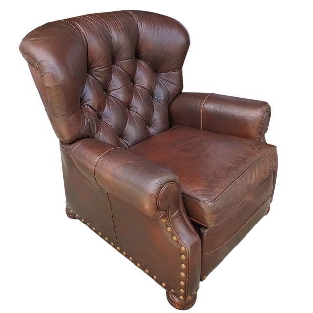 Vintage Ethan Allen Cromwell Tufted Genuine Leather Recliner For Sale - Image 12 of 12