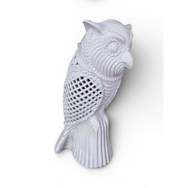 Mid 20th Century Italian Ceramic Blanc De Chine Owl Lamp For Sale - Image 4 of 13