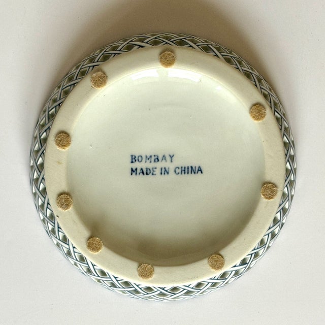 Ceramic Vintage Mid-Century Modern Bombay Company Blue Reticulated Compote Pedestal Bowl For Sale - Image 7 of 7