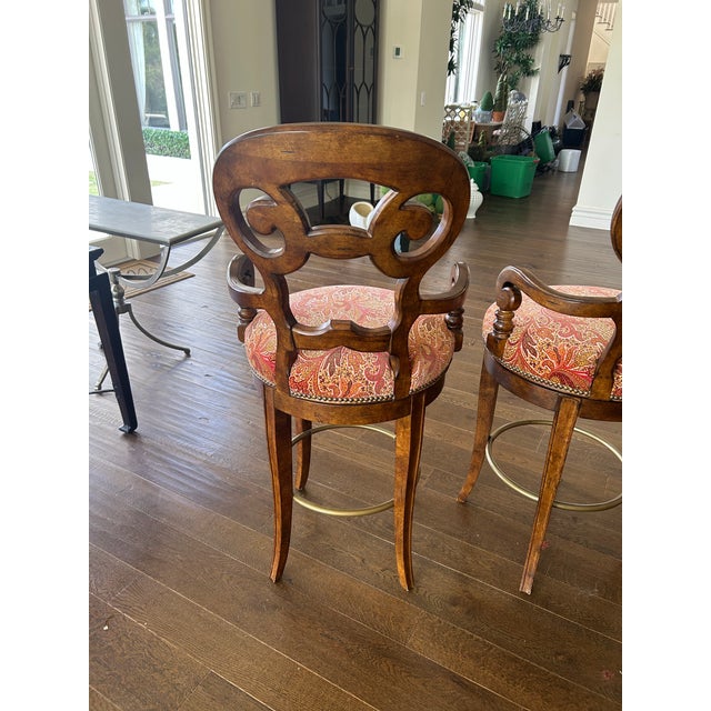 Biedermeier Pair of Century Hickory Biedermeier Style Swivel Bar Chairs For Sale - Image 3 of 5
