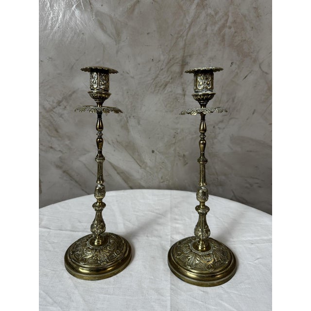 Gilt Brass Candlesticks, 1920s, Set of 2 For Sale - Image 4 of 11