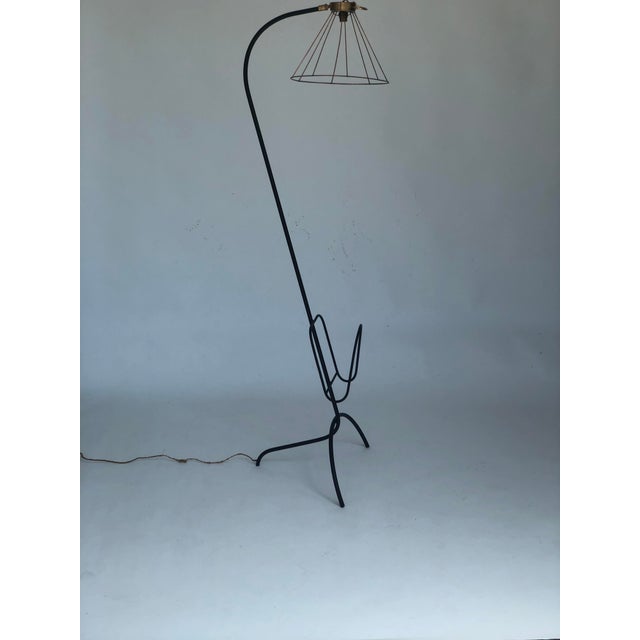 1960s Wrought Iron and Brass Floor Lamp with Magazine Rack, 1960s For Sale - Image 5 of 6