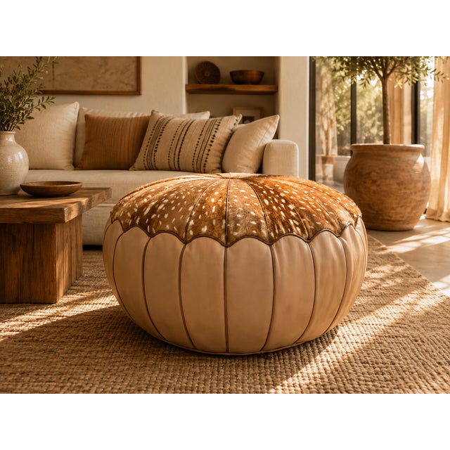 Not Yet Made - Made To Order Handmade Moroccan Leather Hair-on-Hide Pouf | Luxury Boho Accent Stool For Sale - Image 5 of 5