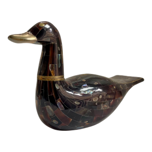 Maitland Smith Mosaic Brass Abalone Duck Figurine Sculpture