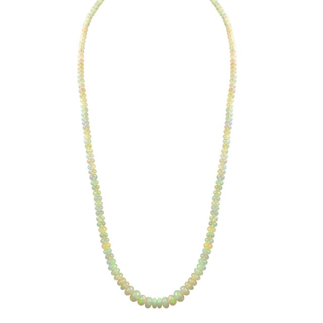 Natural 110 Ct Ethiopian Opal Bead Single Strand Necklace 14 Karat Yellow Gold For Sale - Image 16 of 18