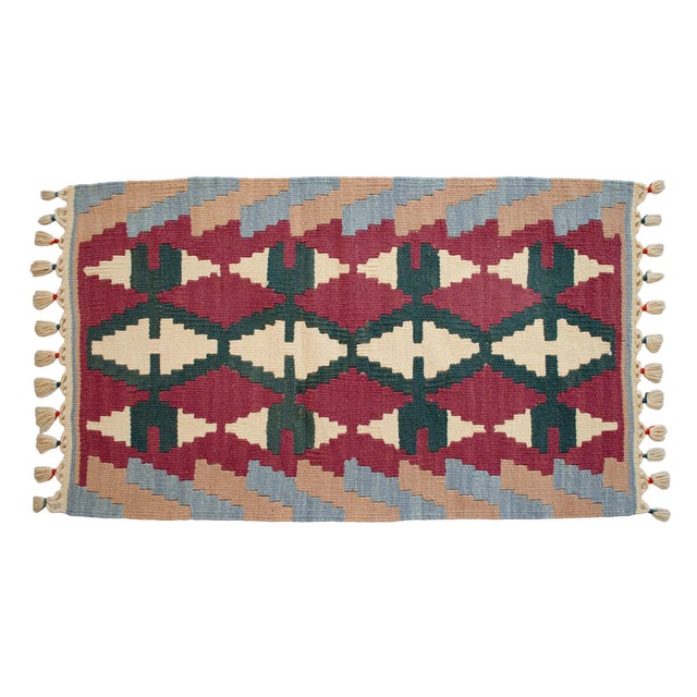 Turkish Hand Woven Colorful Kilim Small Rug For Sale - Image 3 of 12