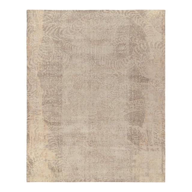 Distressed Style Abstract Rug in Beige-Brown & Gray Pattern by Rug & Kilim For Sale