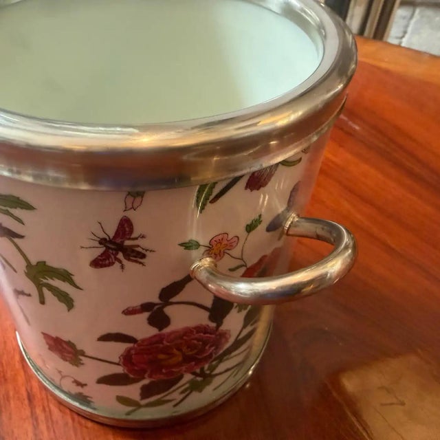 A 1980s Iconic Silver Plate and Flora Fabric Wine Cooler by Gucci For Sale - Image 12 of 13