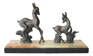 Vintage Art Deco Deer Sculpture Twin Deer Figurine on Marble Base