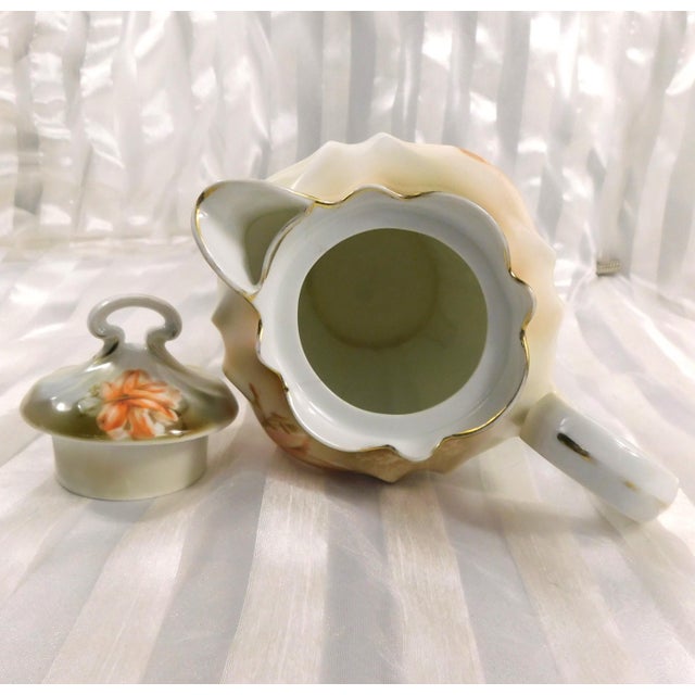 White 1930s Peach and Green Floral Rs Germany Chocolate Pot Teapot # 27013 For Sale - Image 8 of 10