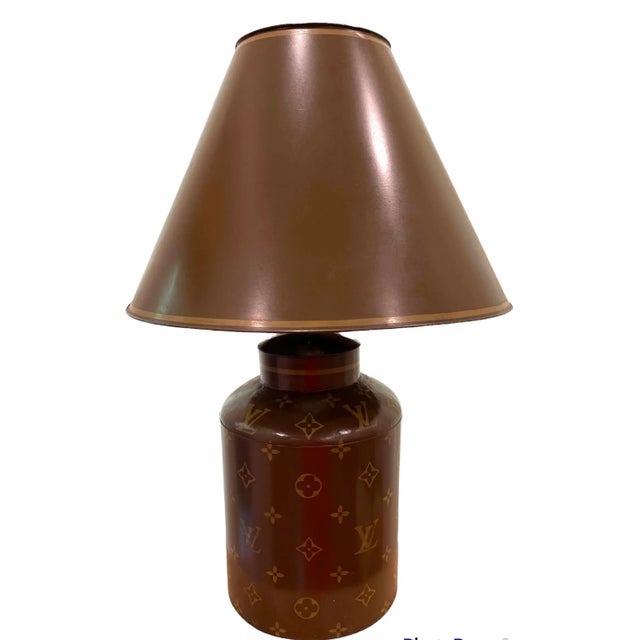 Louis Vuitton Hand Painted Tole Lamp and Shade For Sale - Image 12 of 12