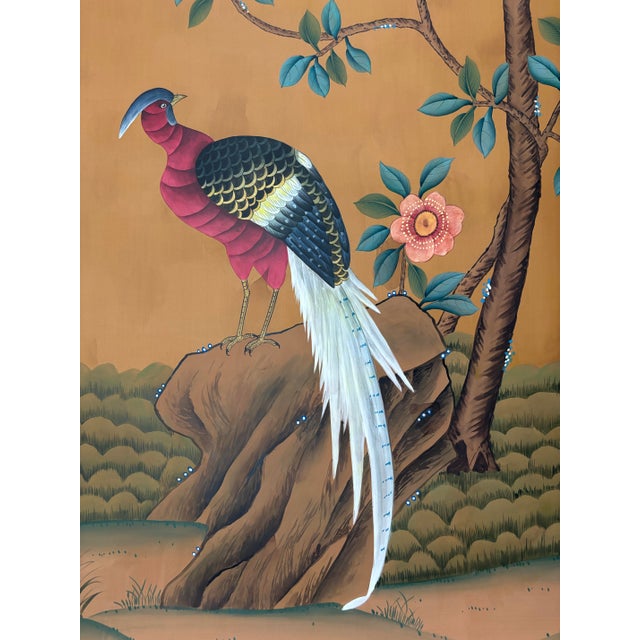 Hand Painted Chinoiserie Wallpaper Mural on Tea Paper, Set of 6 Panels, Luxury Botanical Wall Art For Sale - Image 4 of 4